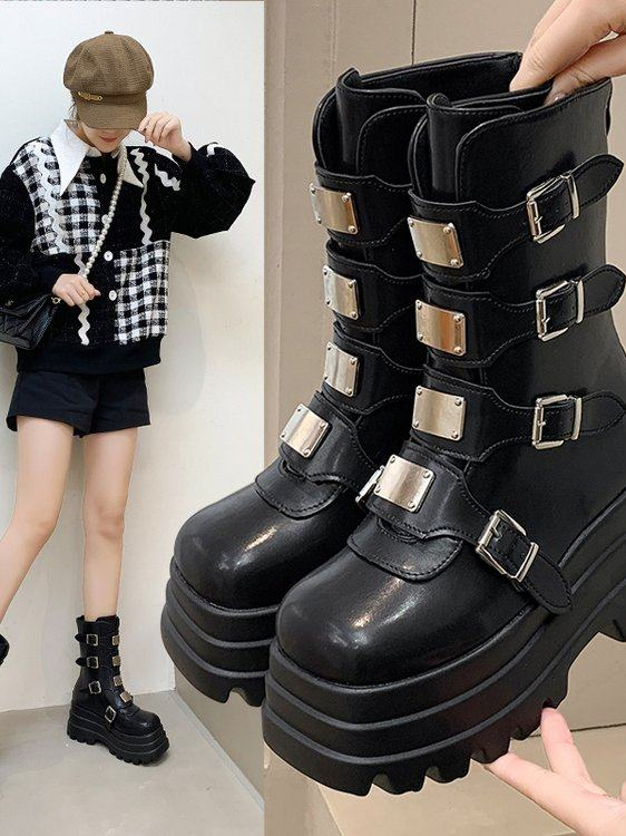 Dark Rock-style Platform With A Chunky Sole Womens Punk-inspired Dr Martens-style Boots