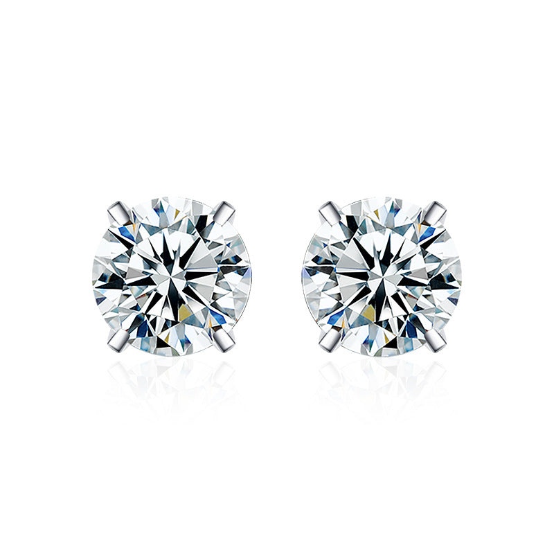 Classic Four Claw Moissanite Stud Simple And Stylish Sterling Silver GoldPlated Earrings