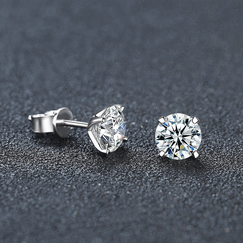 Classic Four Claw Moissanite Stud Simple And Stylish Sterling Silver GoldPlated Earrings